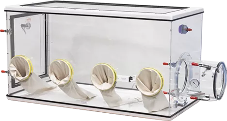 810 SG-40, sealed glove box (1,930×812×890 mm), ideal for larger labs. Transfer chamber, purge valves, flat access door, 4 gloves