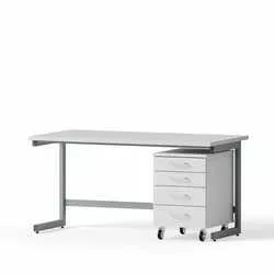 Laboratory desk for seated work, 1500x750x750mm, melamine tabletop, 1 rolling container B-526mm, 4 drawers