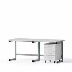 Laboratory desk for seated work, 1800x750x750mm, melamine tabletop, 1 rolling container B-526mm, 4 drawers