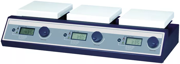 Mehrfach-Magnetrührer mit Heizung SMHS-3, 3 Pos. (3X1) je 140x140mm, dig. Controller, Timer: 99 hr./59 min., 80 - 1.500 U/Min., Tmax. 350°C
